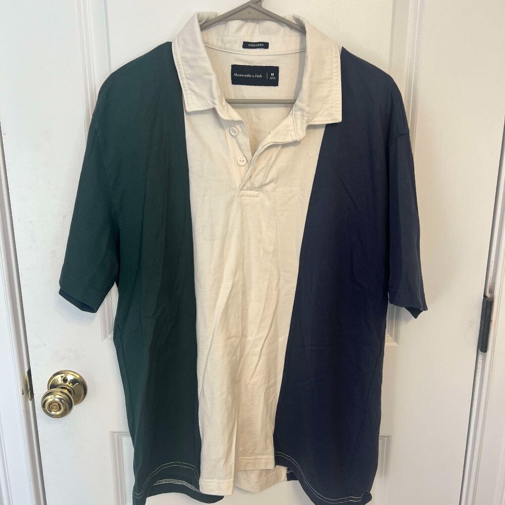 Abercrombie & Fitch Rugby Polo - Navy Blue Pattern, Medium (Oversized)